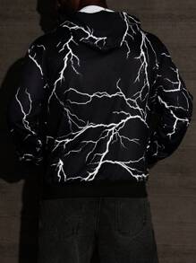 Manfinity LEGND Men's Plus Size Casual Lightning Print Hooded Sweatshirt, Spring & Autumn