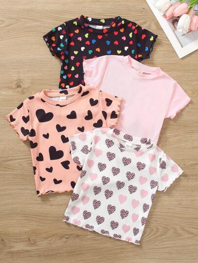 SHEIN Camiseta simples de manga curta com gola redonda para meninas, uso diário casual