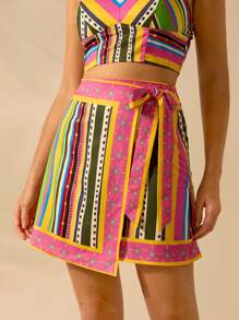 CAJUNI Women's Holiday Casual Summer Beach Boho Tropical Colorful Striped And Starfish Print Wrap Skirt - Multicolor - View 3