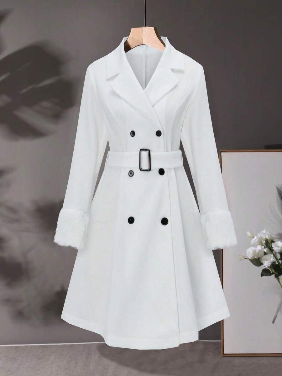 SHEIN Clasi Plus Size Women's Long Sleeve Solid Color DoubleBreasted