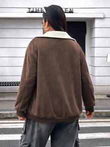 Flirla 大码扎染印花拉链休闲长袖夹克 - 棕色 - 查看 4