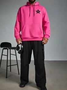 Manfinity Homme Hoodie Lengan Panjang Pria Ukuran Besar dengan Motif Pentagram dan Tali Serut, Musim Gugur - Berwarna merah muda - View 1