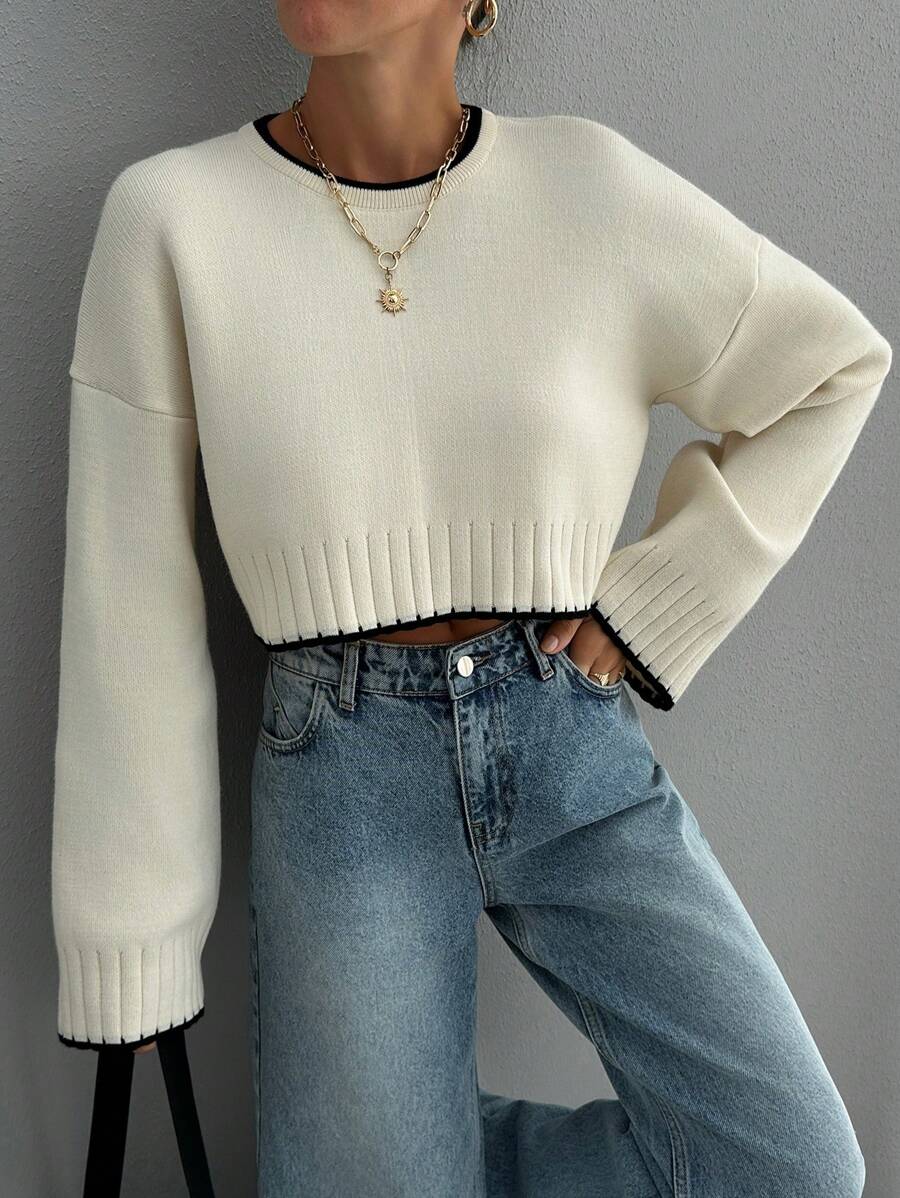 RueChic Woman Contrast Detailed Winter Sweater - Beige - View 1