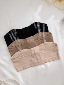 Set de 3 Sujetadores con cierre delantero, de estilo casual, de rayas y de tela transparente