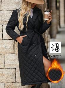 SHEIN Clasi Áo khoác đệm dài tay cài nút phía trước màu trơn cho nữ - màu đen - Xem 1