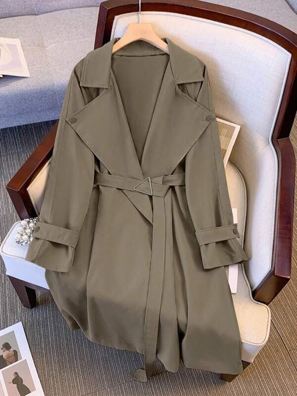 Franclia Women's Solid Color Maxi Long Belted Collar Trench Coat