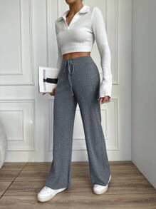 RueChic Taille met trekkoord Geribbeld Broeken