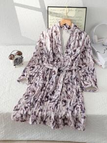 Boys' Tie-Dye Style Plush Warm Long Sleeve Robe Pajama, Fashion & Simple Design For Teenager