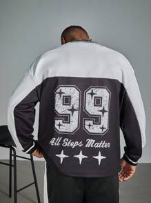 Manfinity LEGND Chemise jersey décontractée pour hommes grande taille, imprimé coloré avec numéro, ample avec épaules tombantes, look casual sportswear, pour l'automne - Noir et Blanc - Voir 2