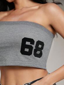 Denimoi Women's Summer Numeric Print Sleeveless Cropped Top - Dark Grey - View 2