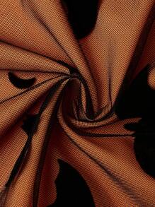 SHEIN Clasi 大码女式秋季万圣节性感蝙蝠绒和网眼撞色连衣裙 - 彩色 - 查看 5