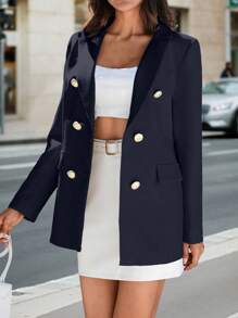 EURMUSE Women's Fashionable Simple Daily Commute Suit Jacket - Navy Blue - View 1