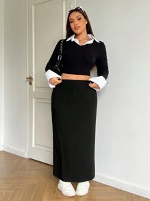 SHEIN EZwear Váy đen cỡ lớn cho nữ - màu đen - Xem 4