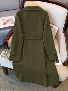 Franclia 1pc Single Breasted Long Belted Trench Coat Fall Winter Cloth For Women - Army Green - View 2