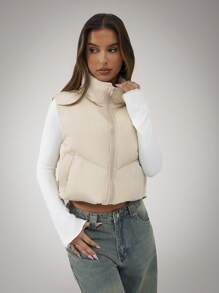 SHEIN BAE Women Simple Plain Short Leather-Padded Coat , Vest  Leather Jacket Fall Women