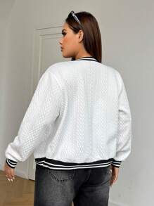 SHEIN EZwear Plus Size Women Button Front Colorblock Long Sleeve Pocket Casual Jacket