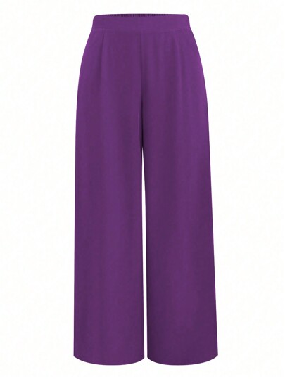 EMERY ROSE Women Plus Size Solid Color Pleated Wide Leg Loose Casual Pants Fall Cloth For Women