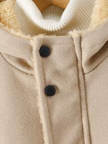 1件装青少年男童休闲实用口袋保暖连帽夹克，保暖冬季外套，通勤日常穿着 - 卡其色 - 查看 3