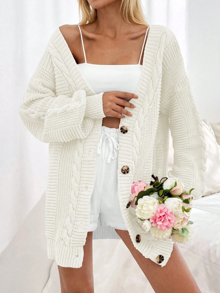 EURMUSE Damen Cardigan mit Zopfmuster in Normalgröße