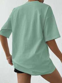 RueChic 100% 纯棉女款白色水钻 T 恤 - 薄荷藍 - 查看 2