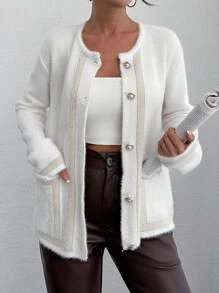 EURMUSE Cardigan With Special Pattern Details And Pocket Detail - Beige - View 1