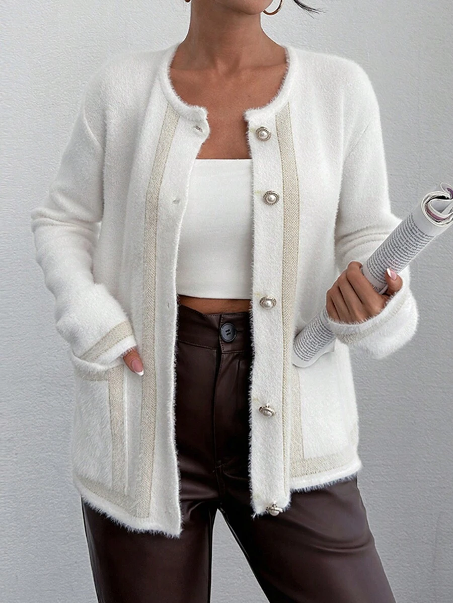 EURMUSE Cardigan With Special Pattern Details And Pocket Detail - Beige - View 1