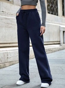 SHEIN Tall Cottnline Pocket Drawstring Sweatpants - Navy Blue - View 5
