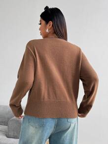 Calvaya Plus Size Plain Color Lace Patchwork Front Button Long Sleeve Minimalist Blouse