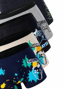 5 piezas Calzoncillos bóxer de algodón con impresión de videojuegos divertidos para niños jóvenes, ropa interior cómoda