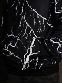 Manfinity LEGND Men's Plus Size Casual Lightning Print Hooded Sweatshirt, Spring & Autumn