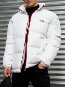 RueChic Men Printed Zip-Up Regular Puffer Coat - White - View 5