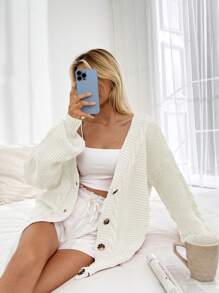 EURMUSE Damen Cardigan mit Zopfmuster in Normalgröße