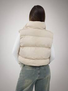 SHEIN BAE Women Simple Plain Short Leather-Padded Coat , Vest  Leather Jacket Fall Women