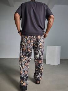 Manfinity LEGND 男士大码休闲夏季字母印花纽扣衬衫和树叶印花裤 2 件套 - 彩色 - 查看 2