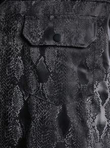 Manfinity Homme Plus Size Men's Casual Streetwear Snake Skin Print Flap Pocket Shacket - Black - View 5