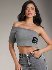 Denimoi Women's Summer Numeric Print Sleeveless Cropped Top - Dark Grey - View 3