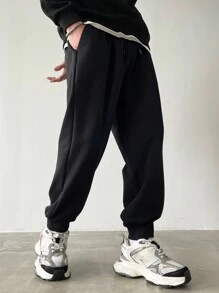 Manfinity Homme Quần nỉ bó ống côn màu trơn thường ngày cỡ lớn cho nam - màu đen - Xem 6