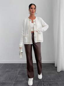 EURMUSE Cardigan With Special Pattern Details And Pocket Detail - Beige - View 6