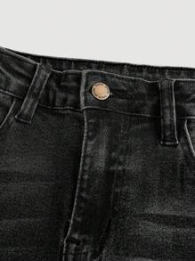 SHEIN Girlism Tween Girls' Y2k Retro Washed Stretchy Denim Flare Leg Jeans With Slant Pocket For Summer