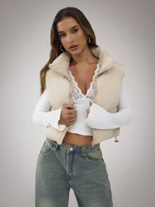 SHEIN BAE Women Simple Plain Short Leather-Padded Coat , Vest  Leather Jacket Fall Women