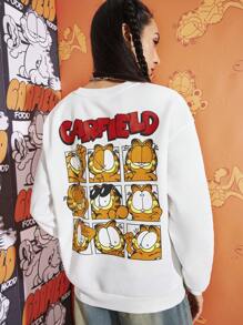 GARFIELD | SHEIN Winter White Loose Velvet-Soled Thermal Sweatshirt, Cartoon Pattern, Cute Pattern, Street Cool, Daily, Casual - White - View 5