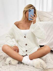 EURMUSE Damen Cardigan mit Zopfmuster in Normalgröße