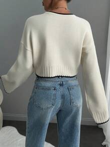 RueChic Woman Contrast Detailed Winter Sweater - Beige - View 2