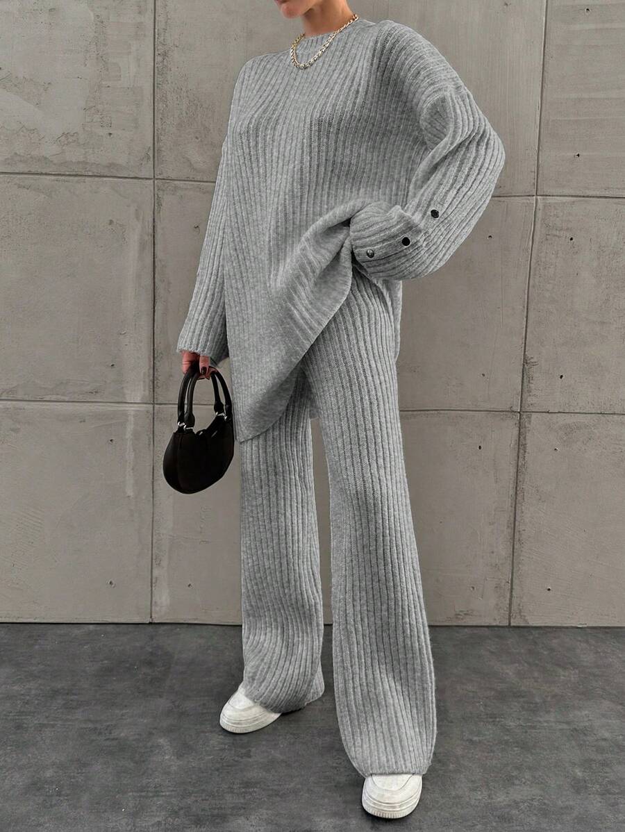 EURMUSE Loose Knitted Sweater Two Piece Set For Women, Including A Sweater And Long Pants
