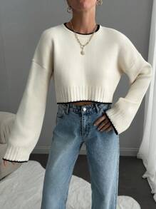 RueChic Woman Contrast Detailed Winter Sweater - Beige - View 3