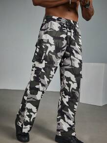 Manfinity LEGND Plus Size Men Street Style Drawstring Waist Slant Pockets Loose Cargo Pants, Fall - Multicolor - View 6