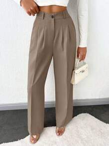 SHEIN Tall 高腰阔腿女式西装裤 - 軍綠色 - 查看 5