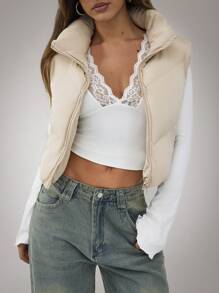 SHEIN BAE Women Simple Plain Short Leather-Padded Coat , Vest  Leather Jacket Fall Women