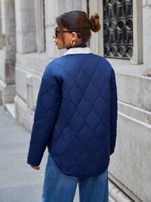 RueChic Frenchy REVERSIBLE Quilted Pocket Detailed Zip Up Stylish Down Jacket - Baby Blue - View 6