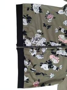 Plus Size Women Zip-Up Casual Everyday Printed Jacket Spring Vacation - Green - View 3